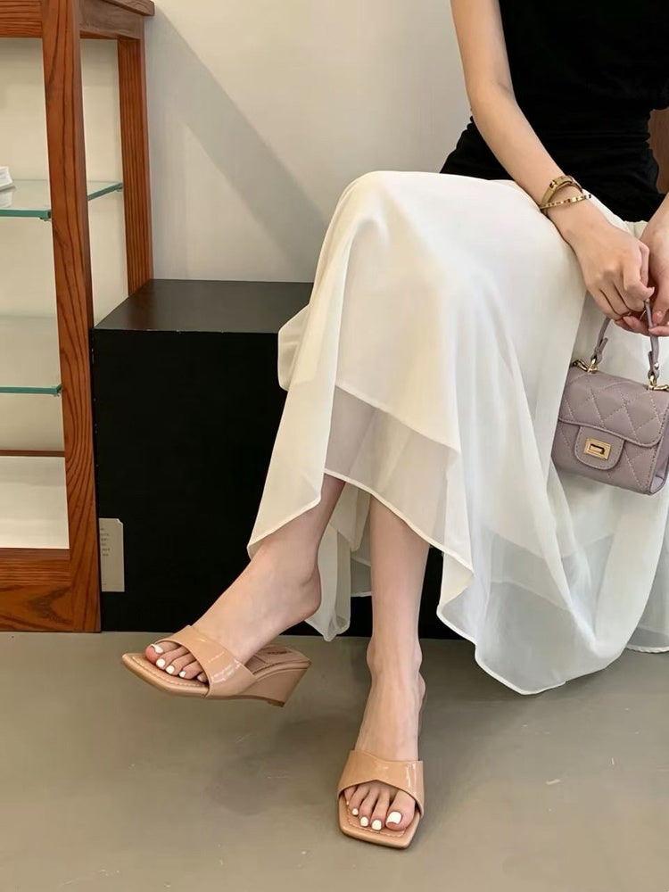 Women's Open-Toe Slip-On Wedge Mules