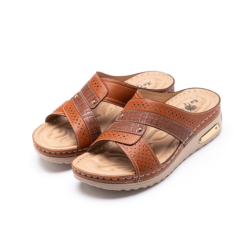 Women's Rivet-Detail Wedge Thong Sandals