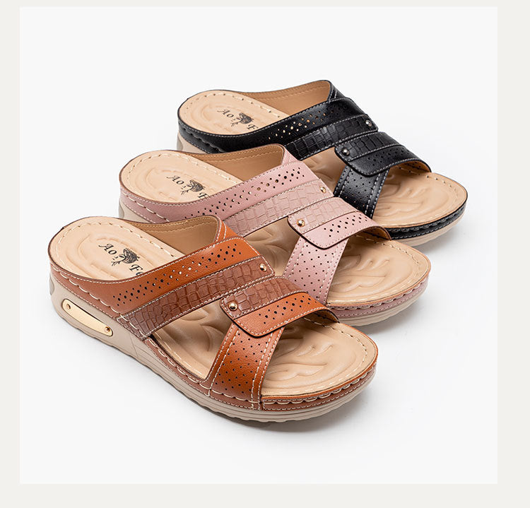 Women's Rivet-Detail Wedge Thong Sandals
