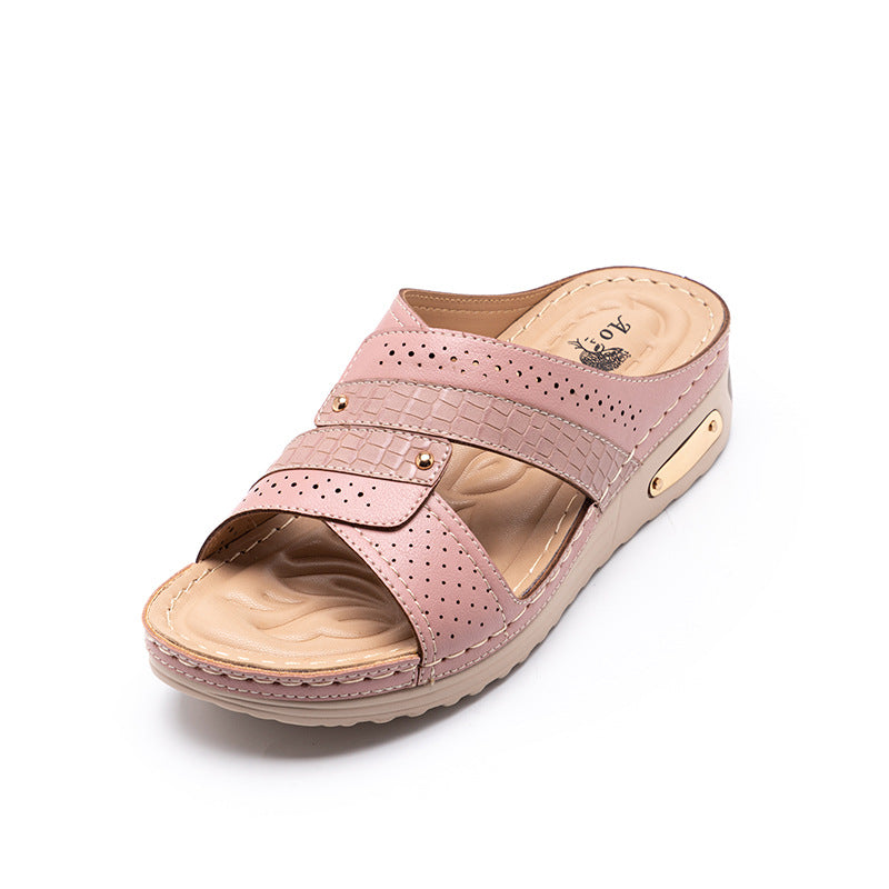 Women's Rivet-Detail Wedge Thong Sandals