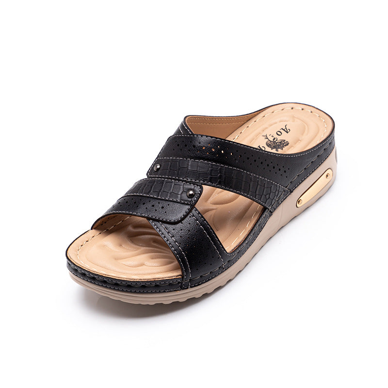 Women's Rivet-Detail Wedge Thong Sandals