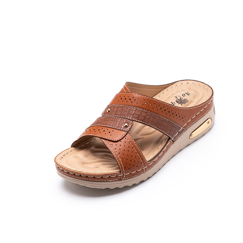 Women's Rivet-Detail Wedge Thong Sandals