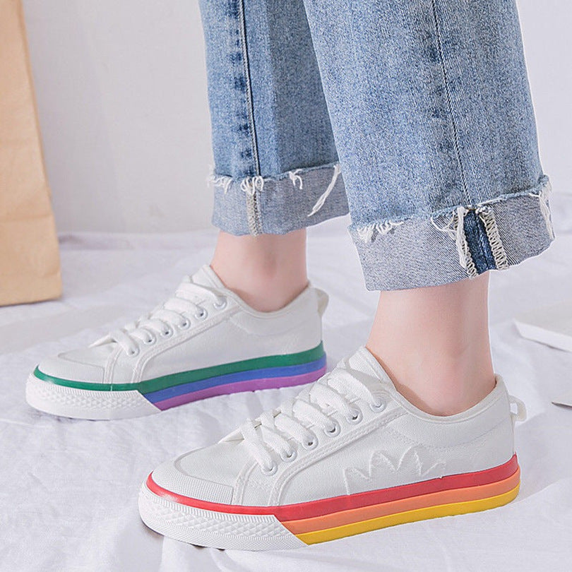 Women's Rainbow Colour-Block Canvas Shoes
