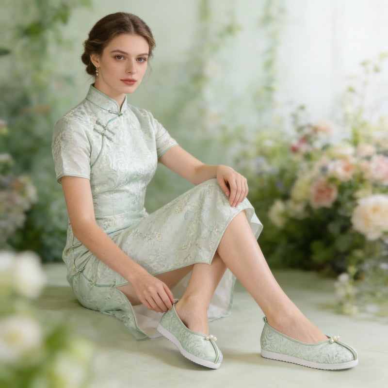 Women's Embroidered Jacquard Satin Flats