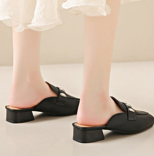 Women's Black Single-Strap Mules