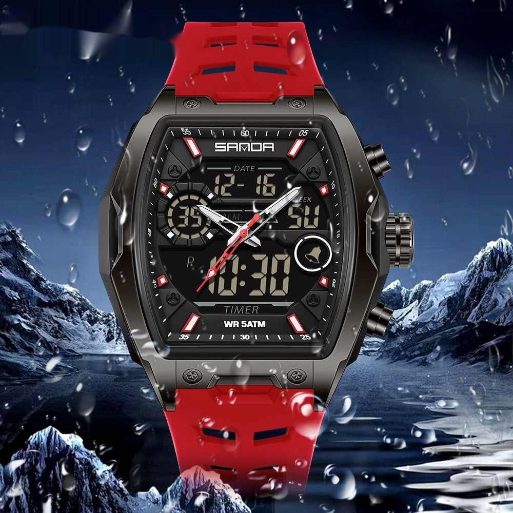 Barrel-Shaped Digital Sports Watch with Alarm