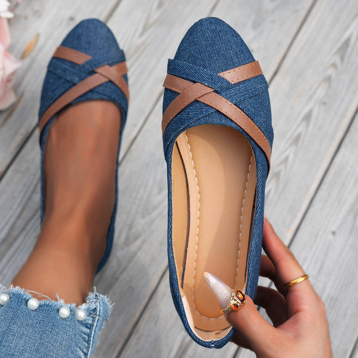 Women's Cross-Strap Denim Loafers