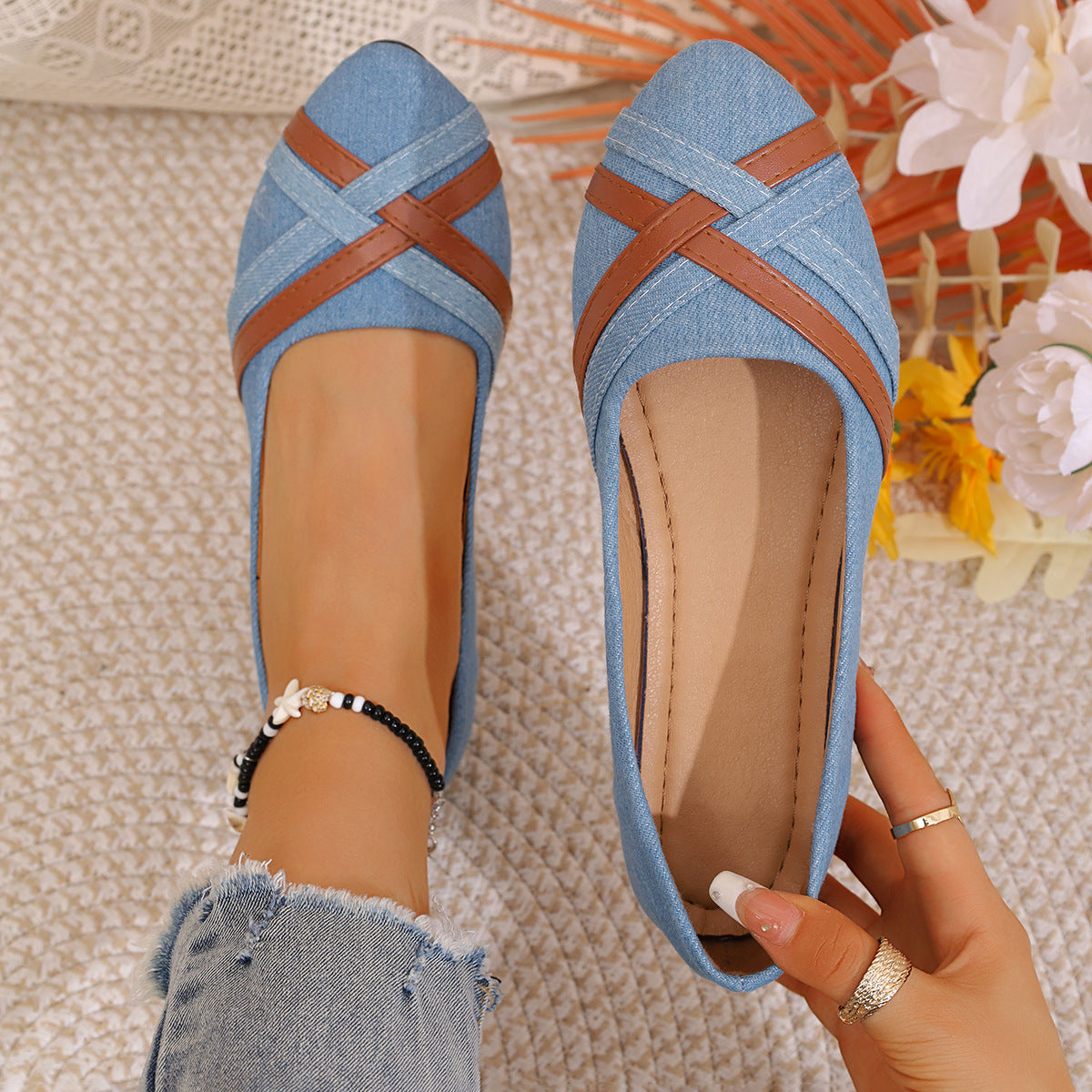 Women's Cross-Strap Denim Loafers