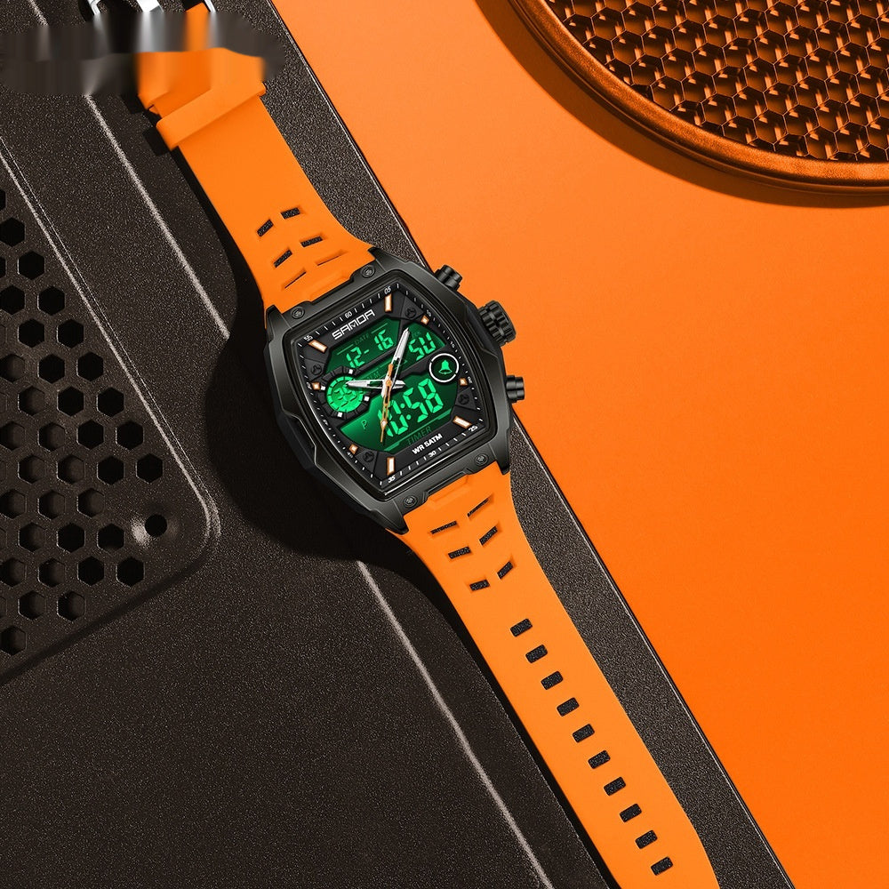 Barrel-Shaped Digital Sports Watch with Alarm