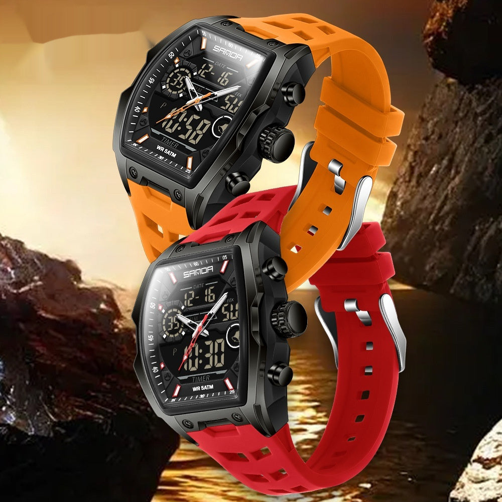 Barrel-Shaped Digital Sports Watch with Alarm