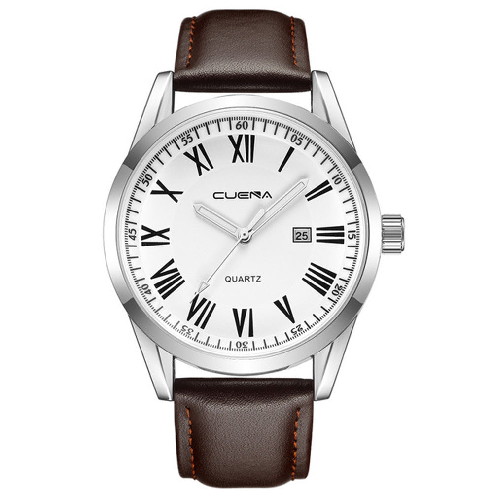 Men's Leather-Strap Quartz Watch
