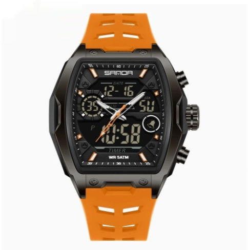 Barrel-Shaped Digital Sports Watch with Alarm