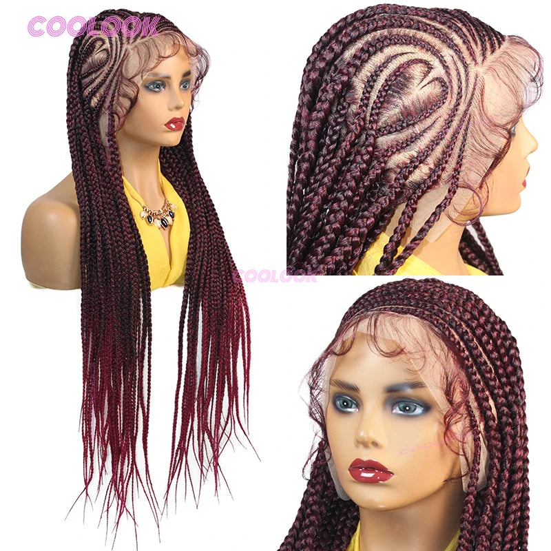 36 Inch Heart Cornrow Braids Wig Synthetic Braided Wig Full Lace - OSASCO