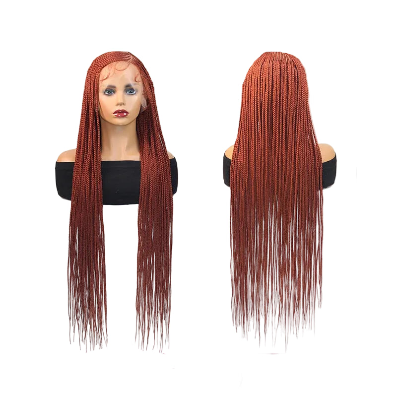 36'' Burgundy Full Lace Braided Wig Faux Locs Synthetic Knotless - OSASCO
