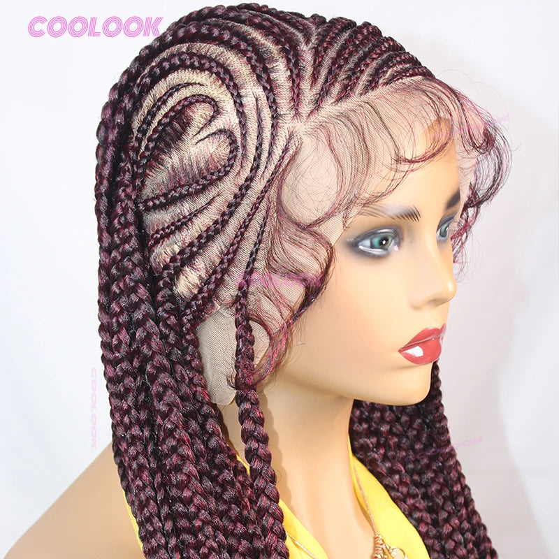 36 Inch Heart Cornrow Braids Wig Synthetic Braided Wig Full Lace - OSASCO