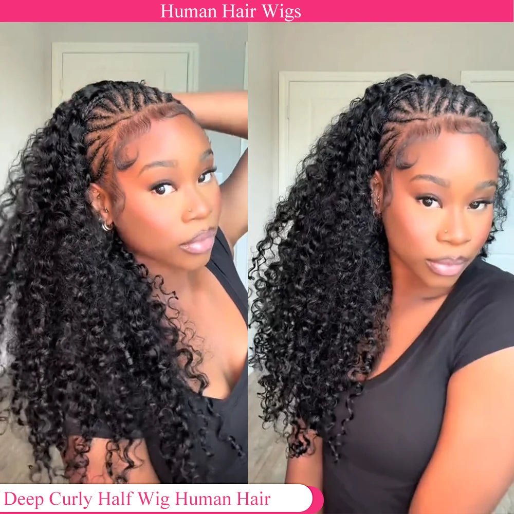 Deep Curly Half Wig Human Hair Glueless Wig Human Hair Ready to Wear - OSASCO