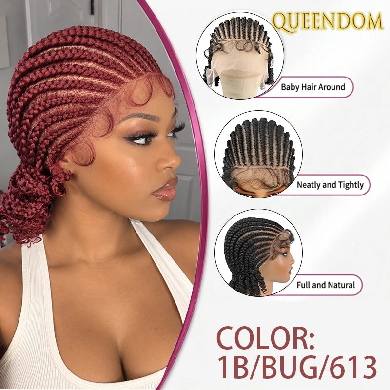 8" Glueless Lace Front Braided Bob Wig Synthetic Cornrow Braids Wig - OSASCO