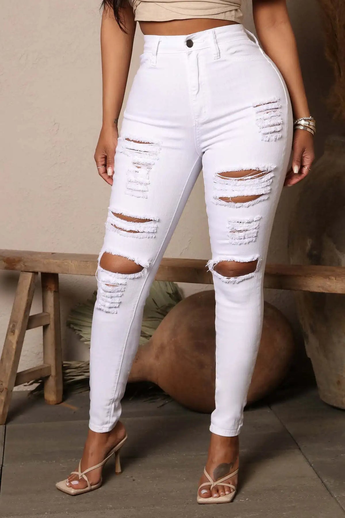 Women's High-Waist Ripped Pencil Jeans — product view