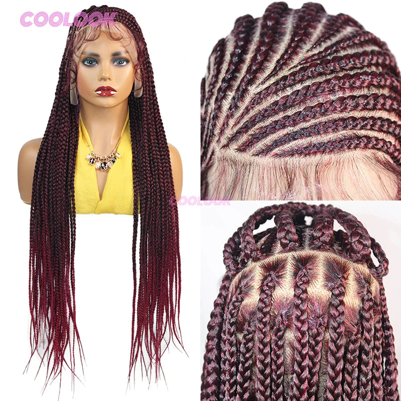 36 Inch Heart Cornrow Braids Wig Synthetic Braided Wig Full Lace - OSASCO