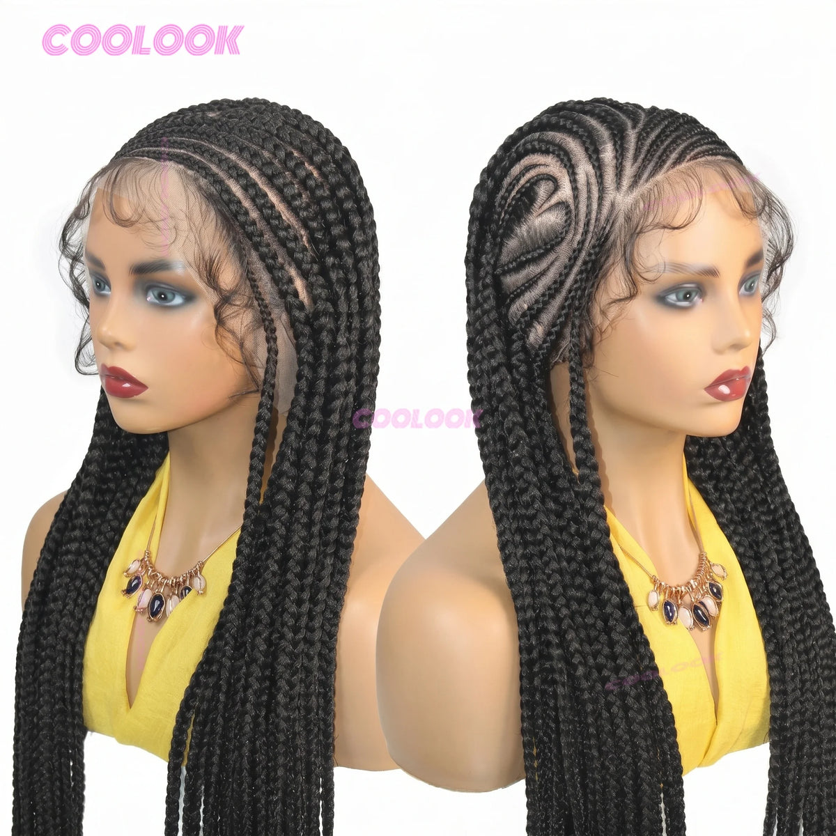 36 Inch Heart Cornrow Braids Wig Synthetic Braided Wig Full Lace - OSASCO