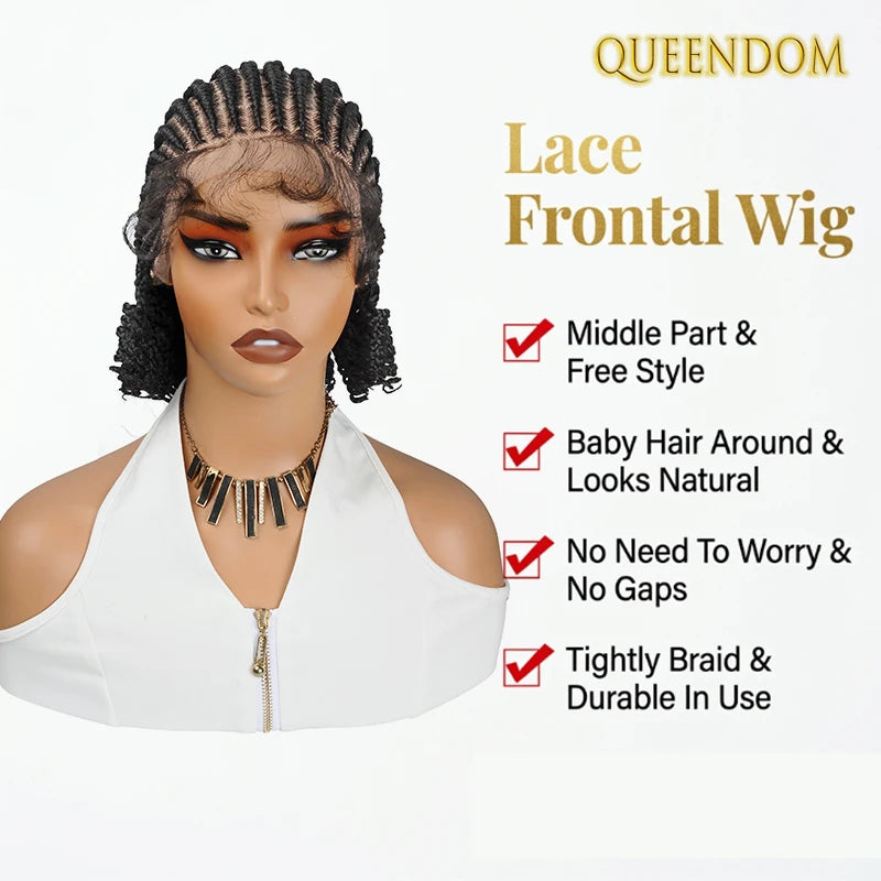 8" Glueless Lace Front Braided Bob Wig Synthetic Cornrow Braids Wig - OSASCO