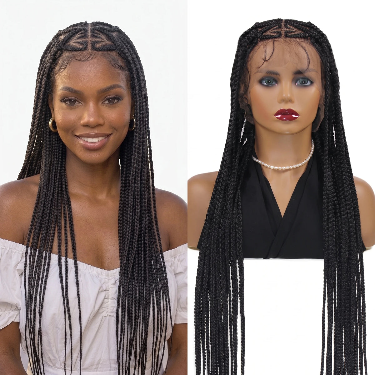 36'' Heart Braids Wig Synthetic Full Lace Braided Wig Knotless Box - OSASCO