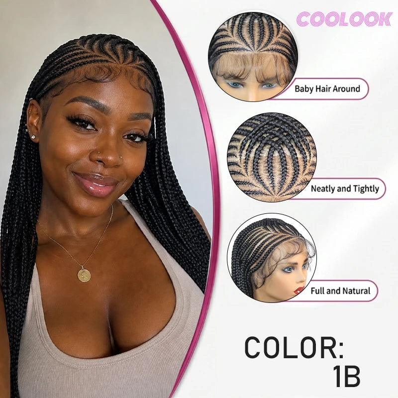 36' Box Braided Wig Artistic Tribal Cornrow Wig Pattern Long Knotless - OSASCO