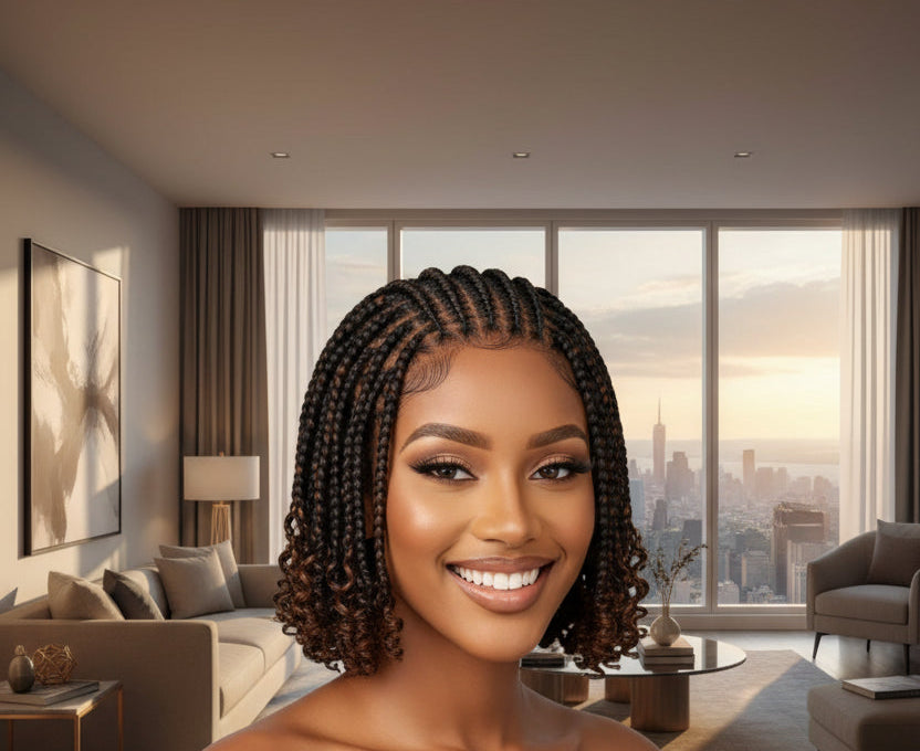 Full Lace Wig Braided 8 Inch Short Bob Braided Wig Synthetic Short - OSASCO