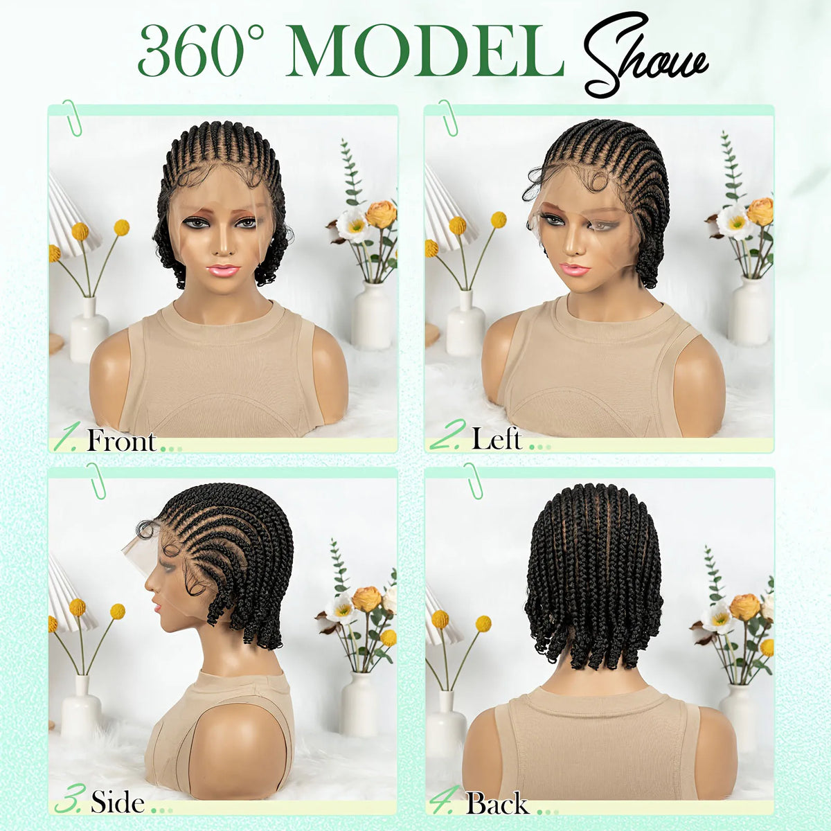 Full Lace Wig Braided 8 Inch Short Bob Braided Wig Synthetic Short - OSASCO