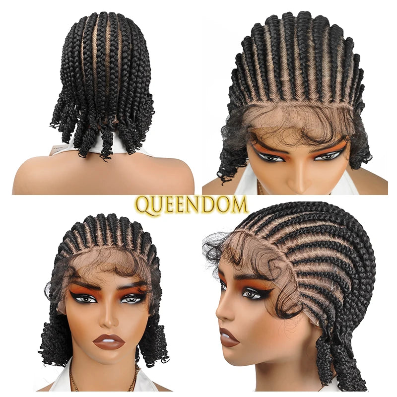 8" Glueless Lace Front Braided Bob Wig Synthetic Cornrow Braids Wig - OSASCO