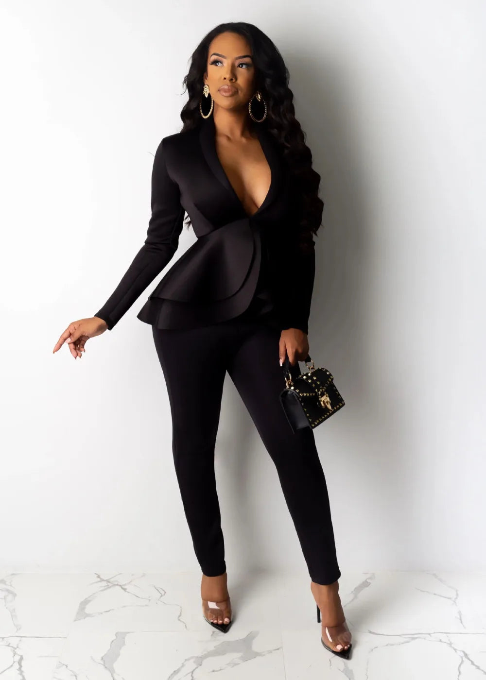 Women's Ruffle Top & Fitted Pants Set