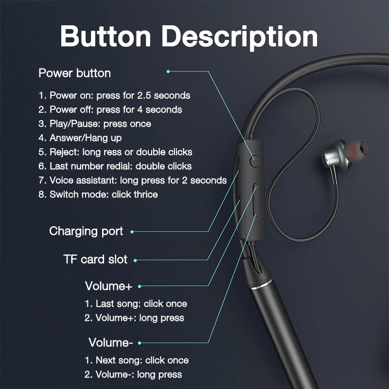 Long-Battery Neckband Bluetooth Earphones
