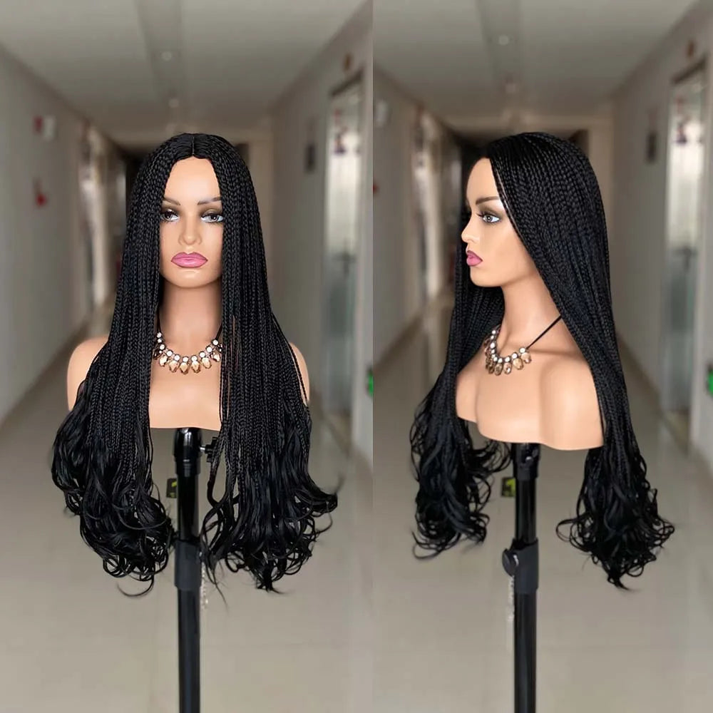 New Fashion Long Braided Wig Synthetic Box Braid Wig Wavy Weave Ombre - OSASCO