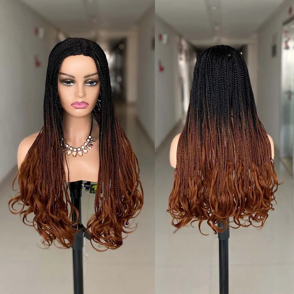New Fashion Long Braided Wig Synthetic Box Braid Wig Wavy Weave Ombre - OSASCO
