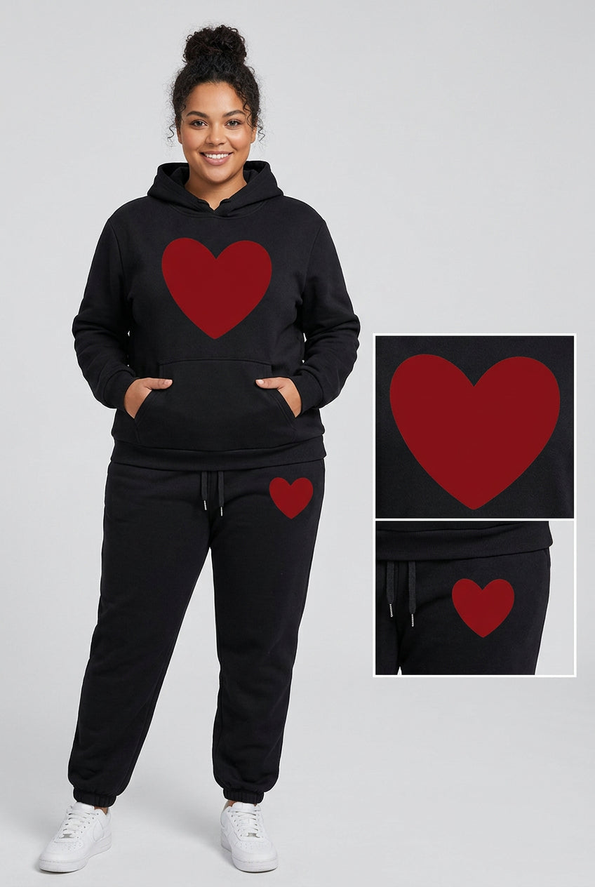 Women's Heart-Print Hoodie and Pants Set