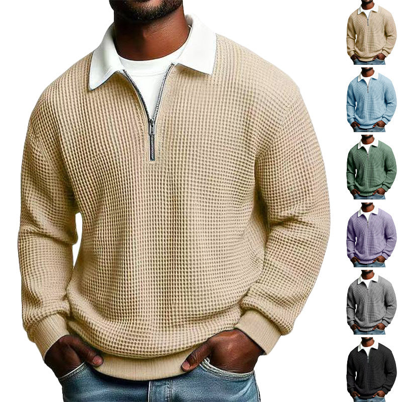 Men's Waffle-Knit Zip-Neck Polo Shirt