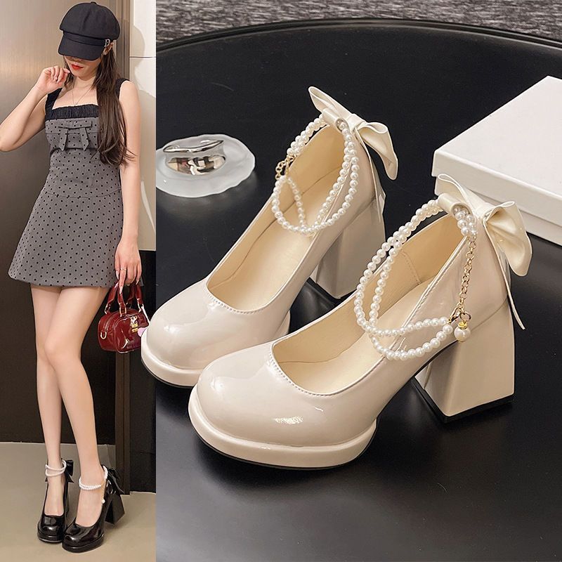 Women's Pearl Detail Mary Jane Heel Shoes