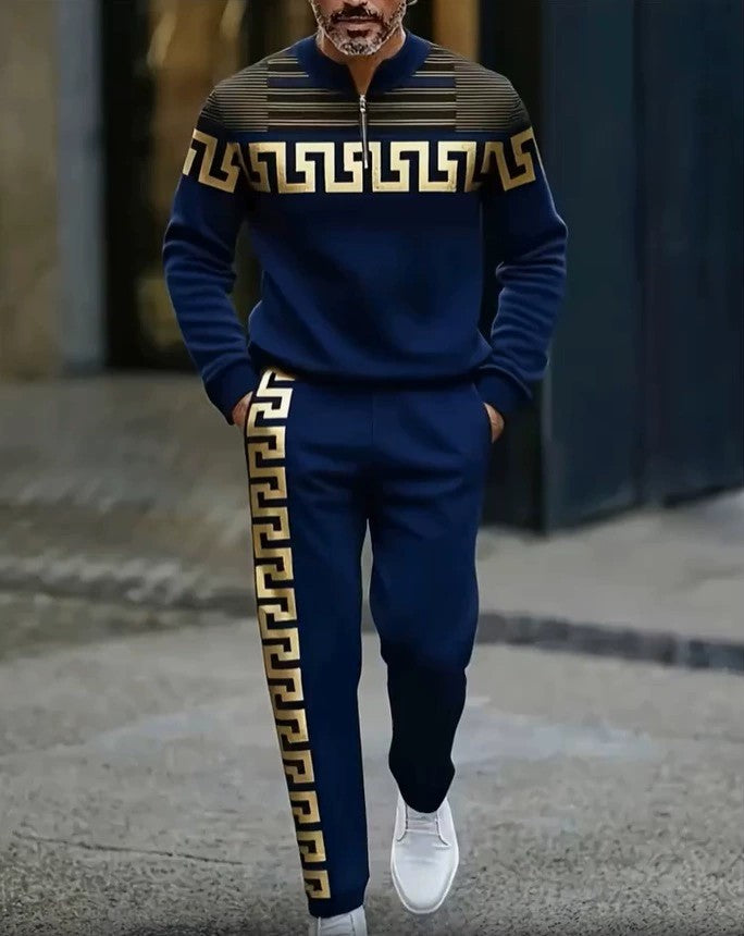 Men's Patterned Half-Zip Top and Pants Set