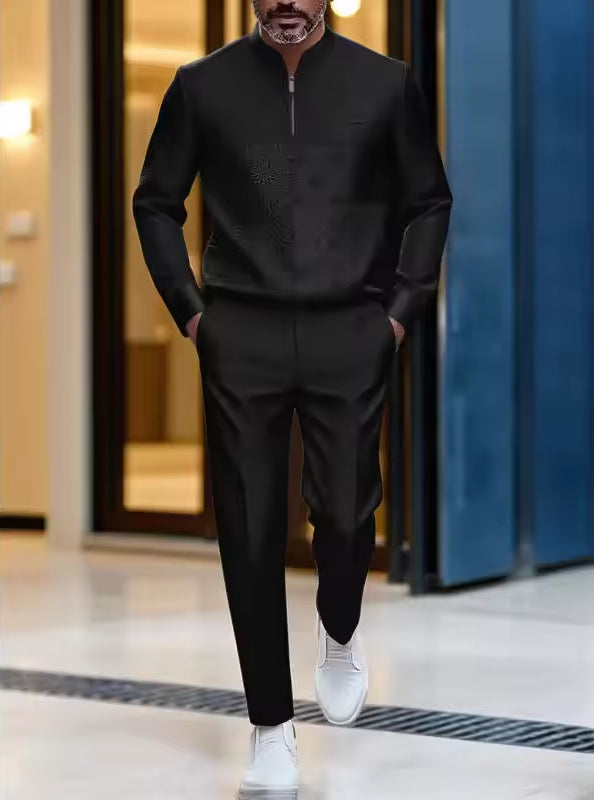 Men's Patterned Half-Zip Top and Pants Set