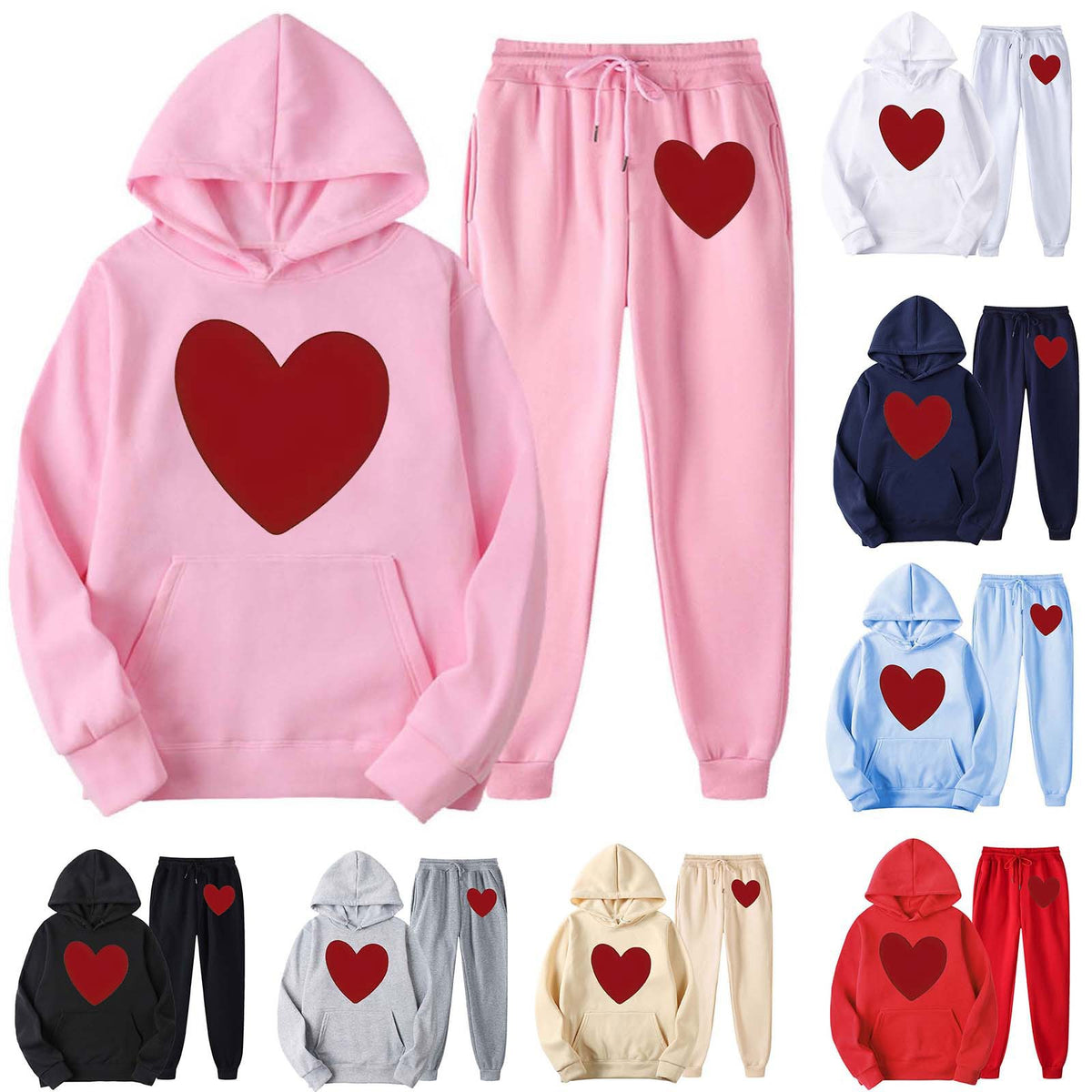 Women's Heart-Print Hoodie and Pants Set