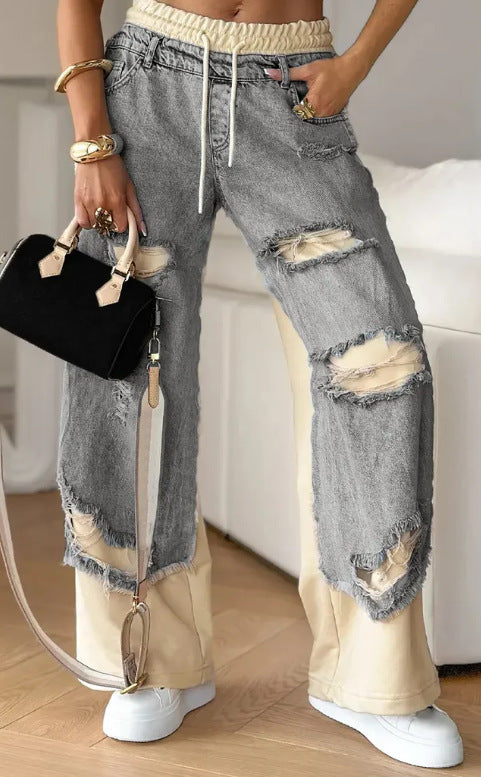 Distressed Lace-Up Jeans