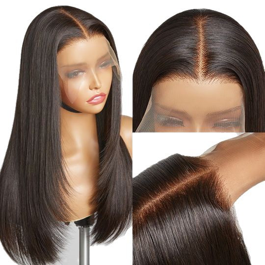 Middle-Part Long Straight Synthetic Lace Front Wig