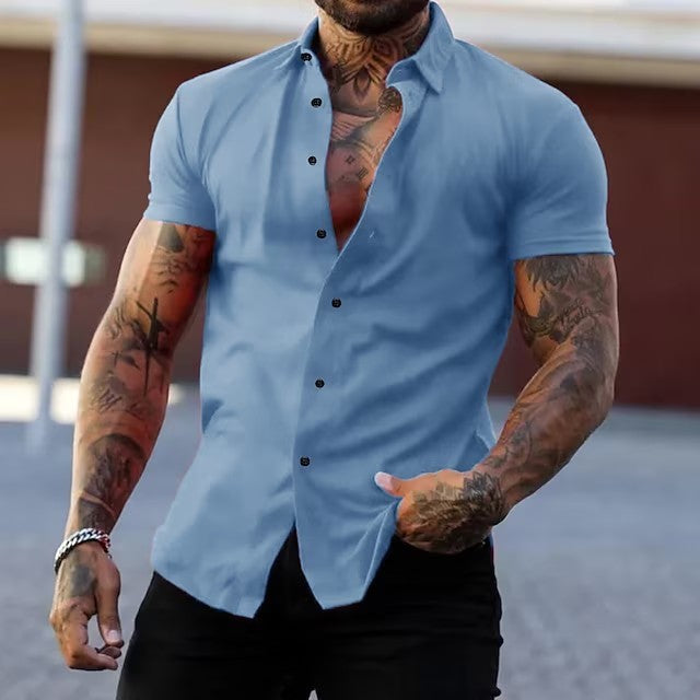 Men's Solid Colour Short-Sleeve Button-Up Shirt