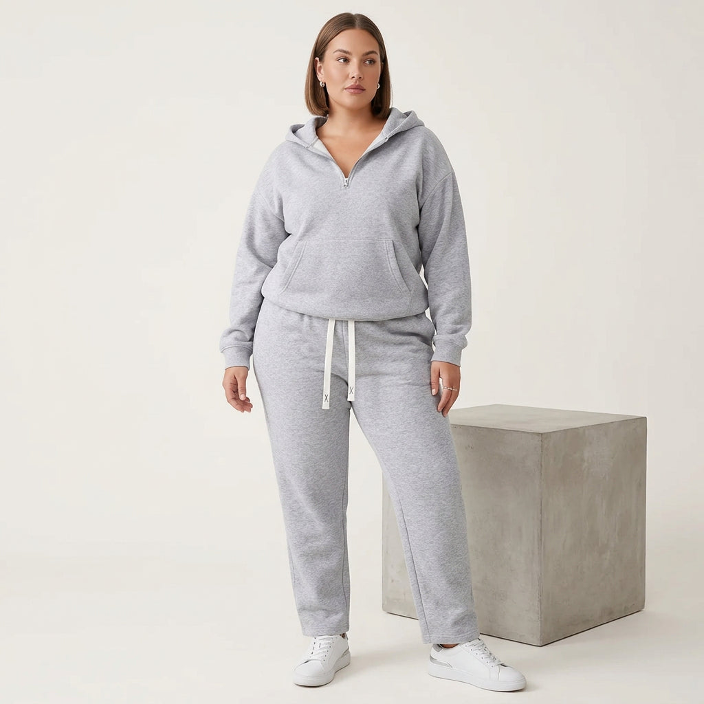 Women's Half-Zip Sweatshirt and Wide-Leg Pants Set