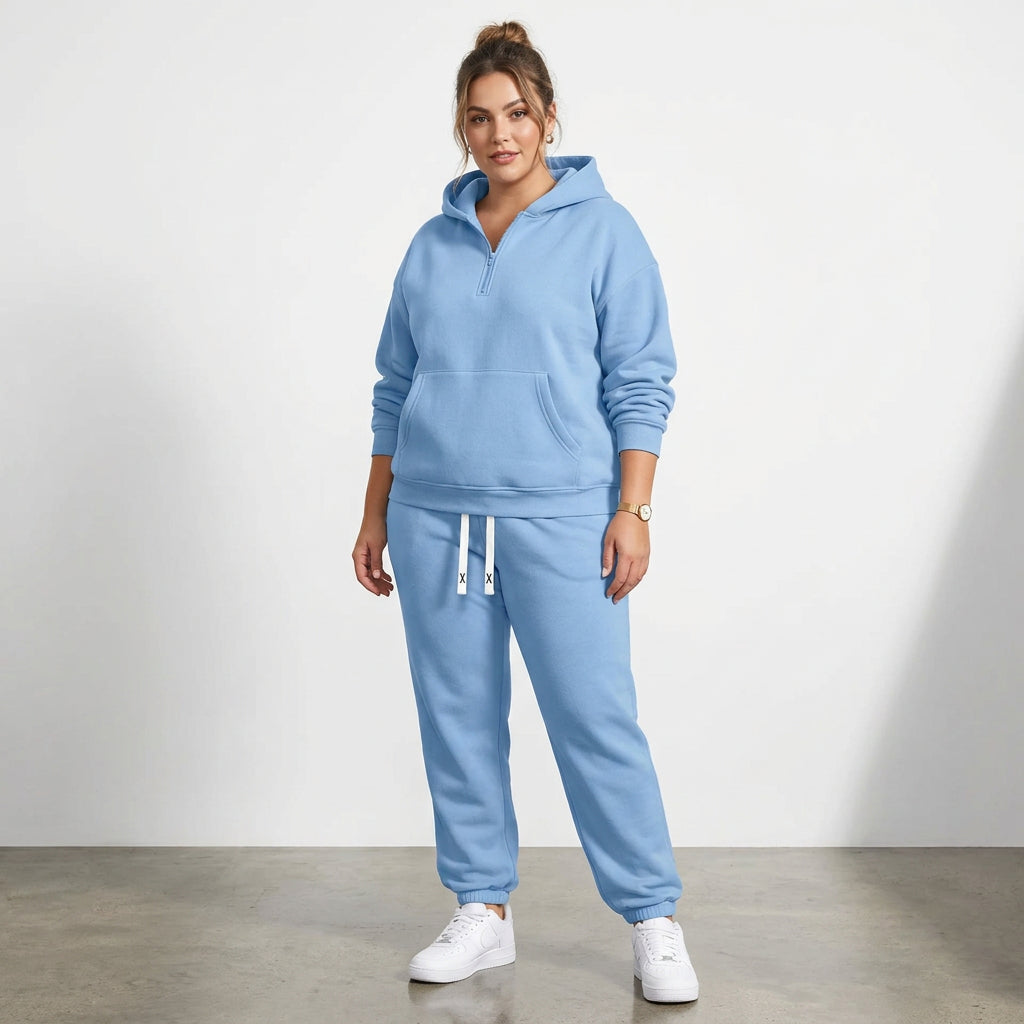 Women's Half-Zip Sweatshirt and Wide-Leg Pants Set