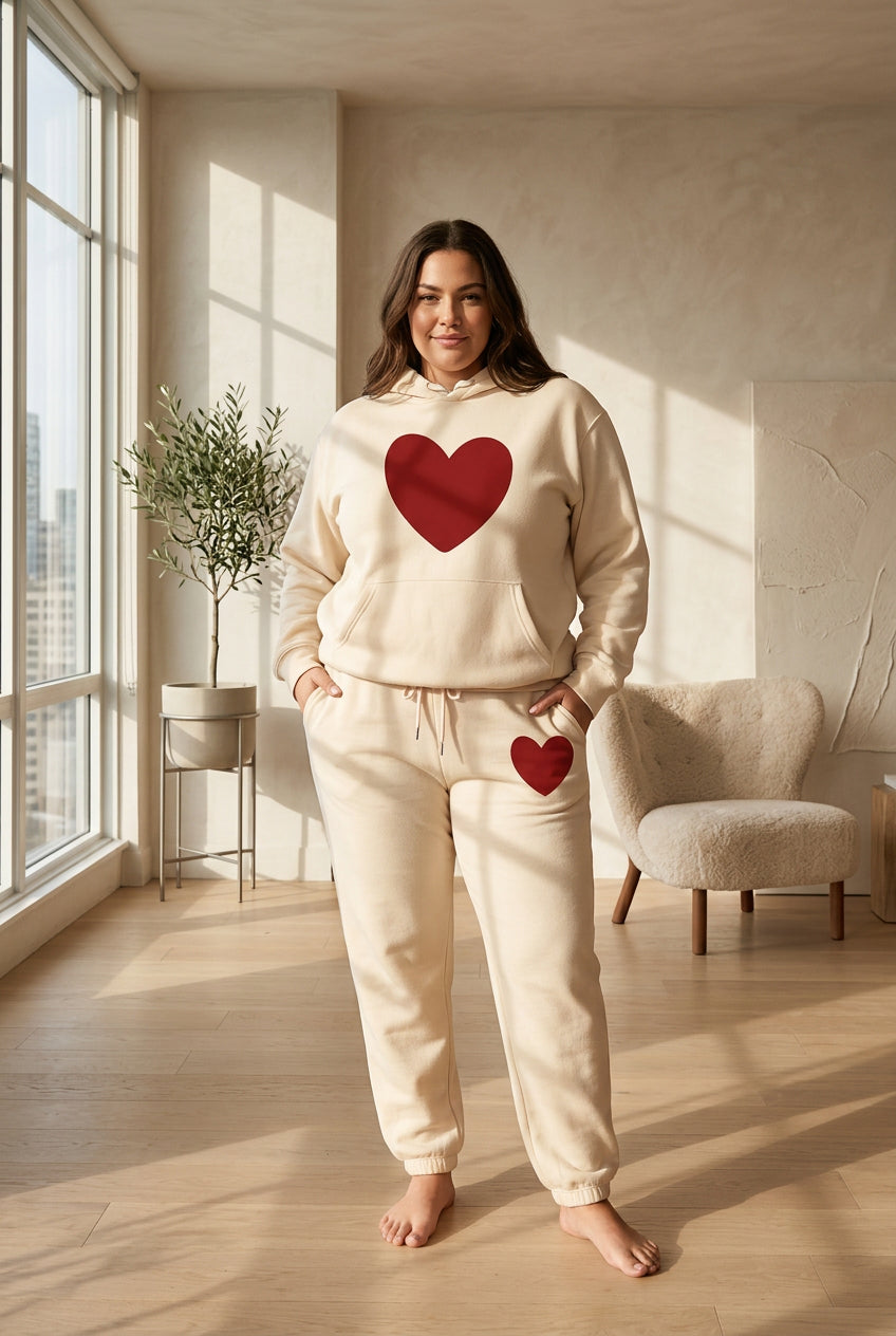 Women's Heart-Print Hoodie and Pants Set