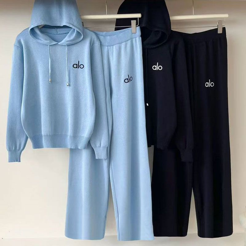 Women's Hooded Knit Top & Wide-Leg Pants Set