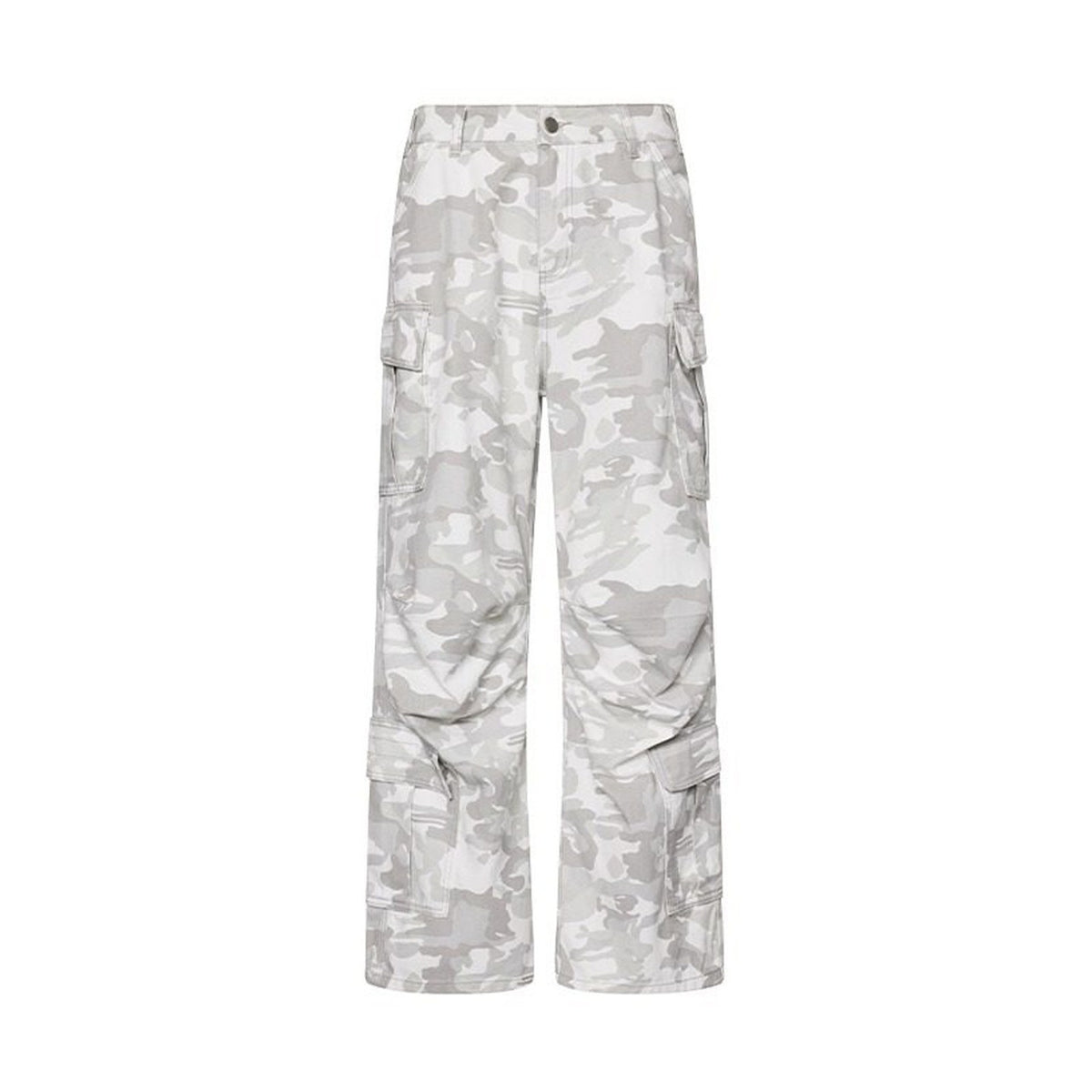 Unisex White Camouflage Wide-Leg Cargo Pants