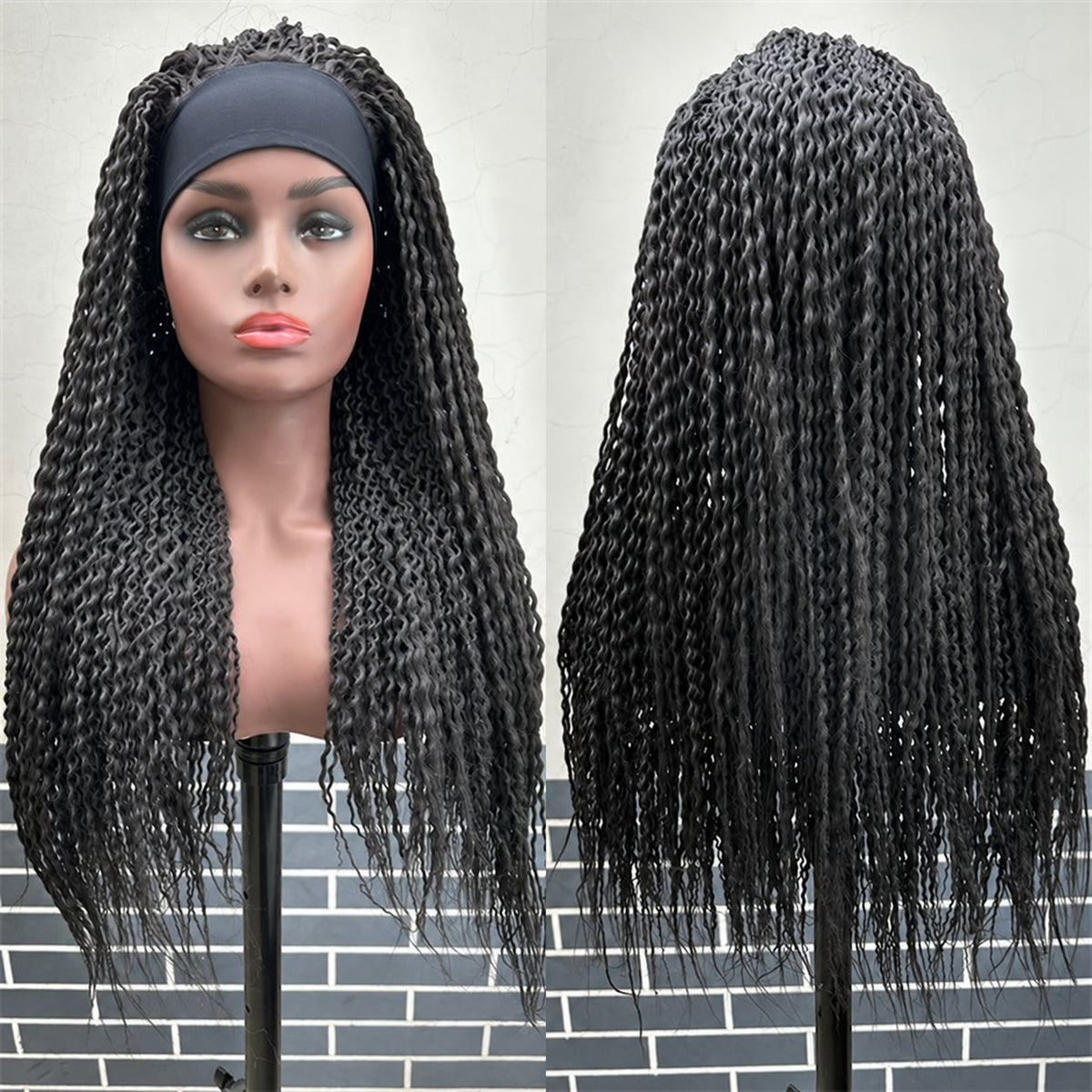 26-Inch Curly Braided Headband Wig