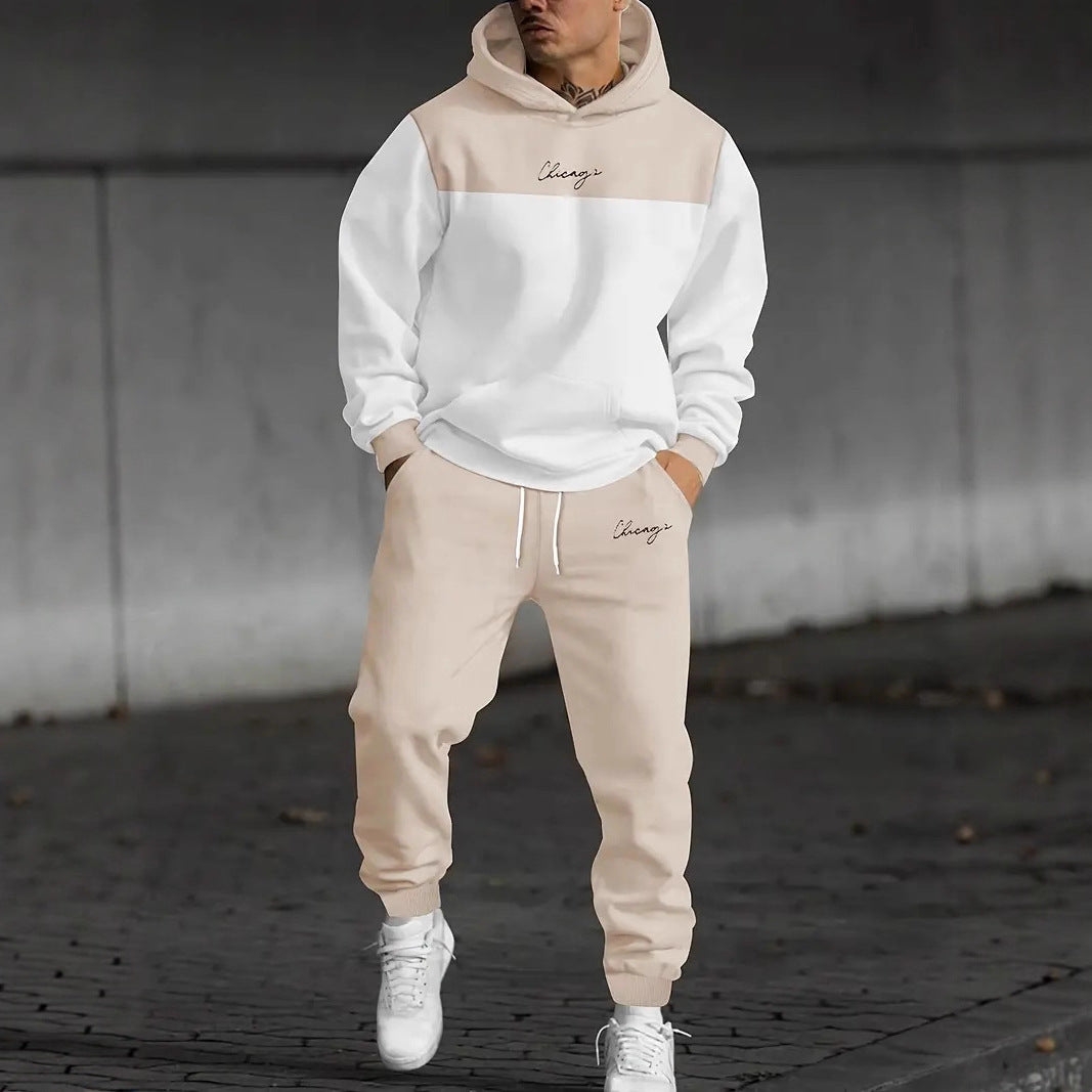 Men's Colour-Block Graphic Hoodie and Pants Set